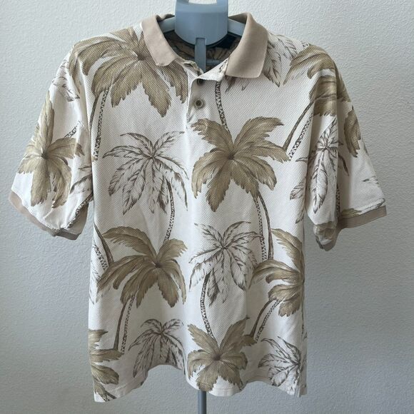 Vintage OP Sport Polo Shirt Men’s LG Brown Hawaiian Palm Trees Short Sleeve Golf - Picture 1 of 5
